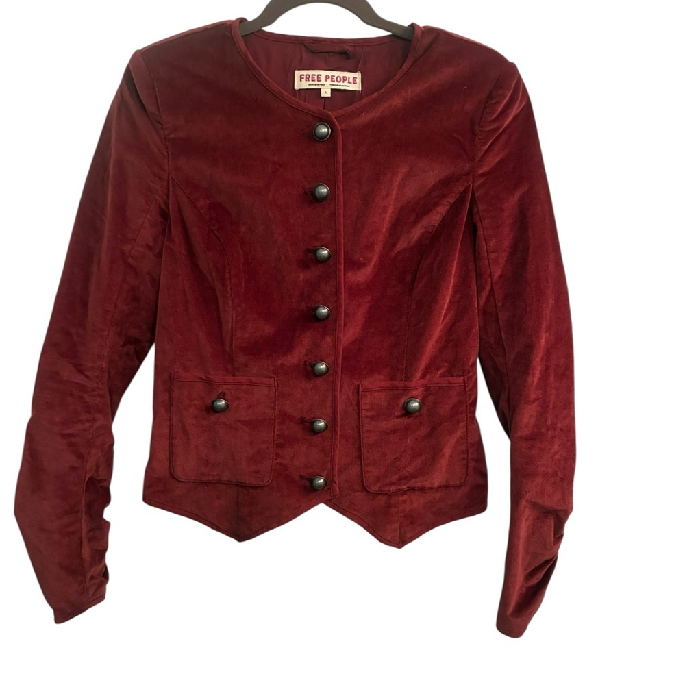 Free People Brick Red Velvet Blazer